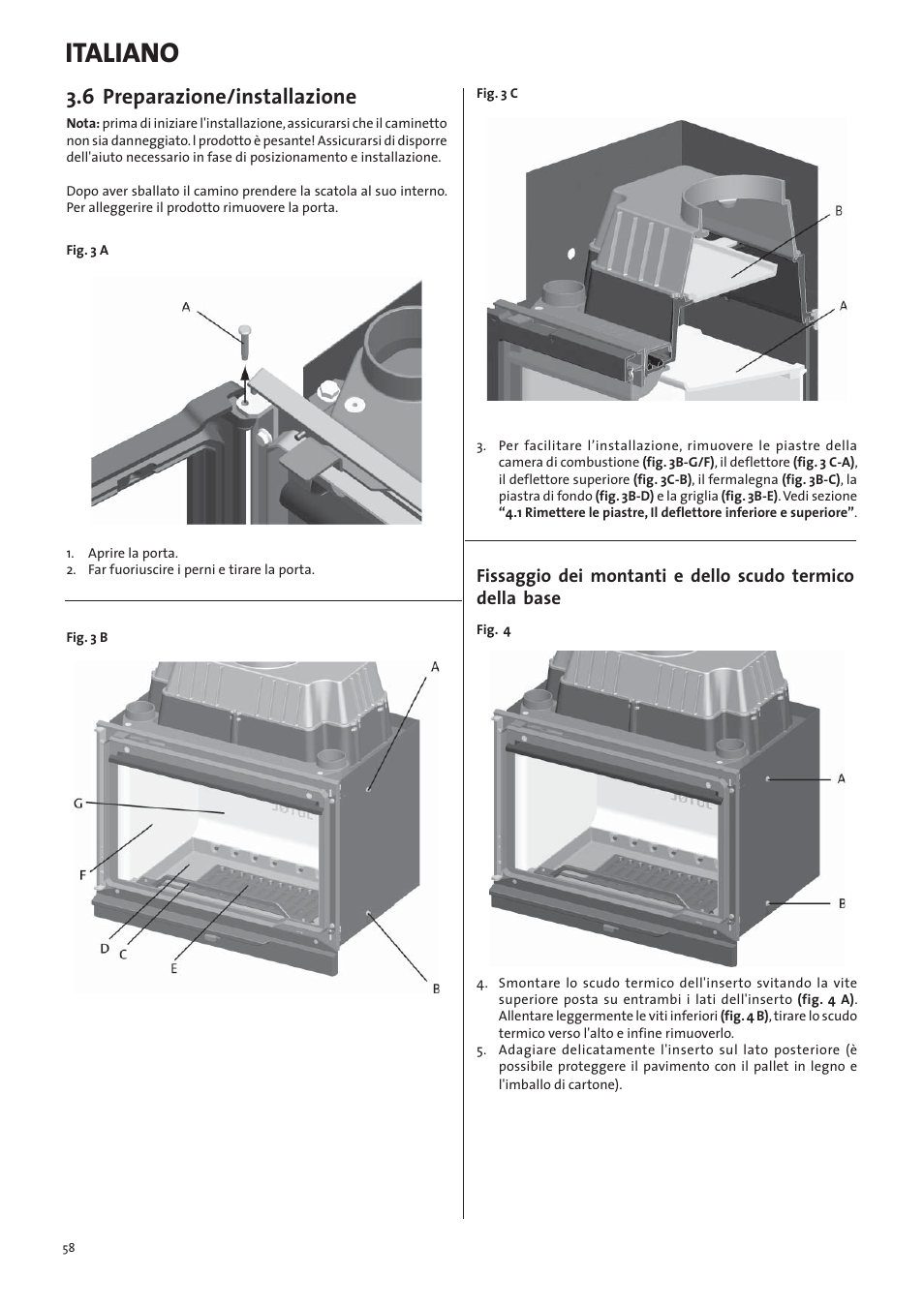 Italiano, 6 preparazione/installazione | Jotul I570 User Manual | Page 58 / 88