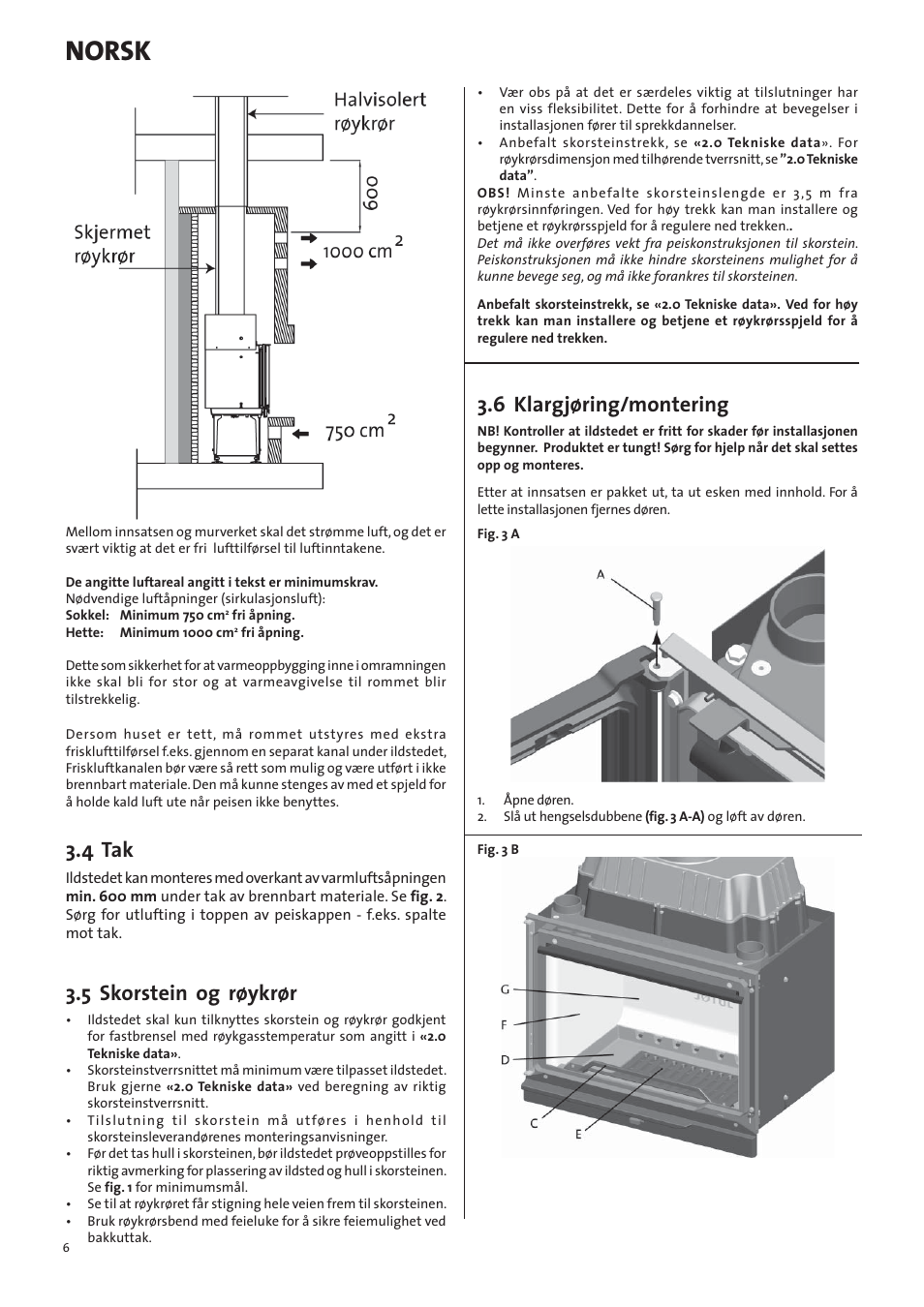 Norsk, 4 tak, 5 skorstein og røykrør | 6 klargjøring/montering | Jotul I570 User Manual | Page 6 / 88