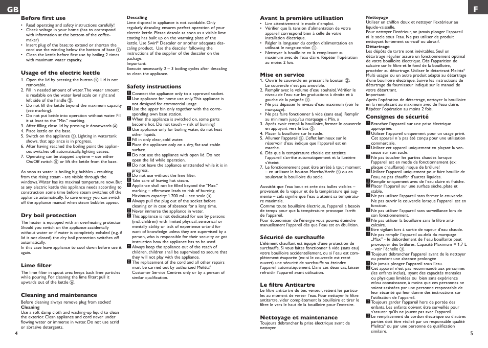 Gb f | Melitta Look Aqua User Manual | Page 3 / 23