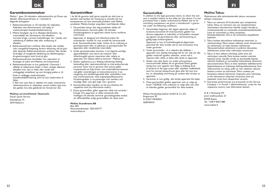No fi, Dk se | Melitta Look Aqua vario User Manual | Page 17 / 22