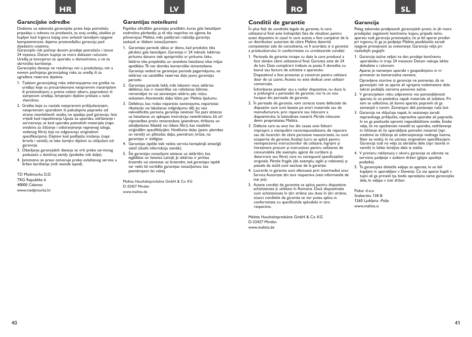 Ro sl, Hr lv | Melitta Look Aqua vario User Manual | Page 21 / 22