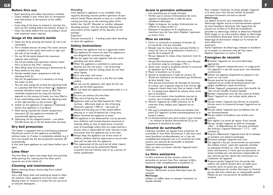 Gb f | Melitta Look Aqua vario User Manual | Page 3 / 22