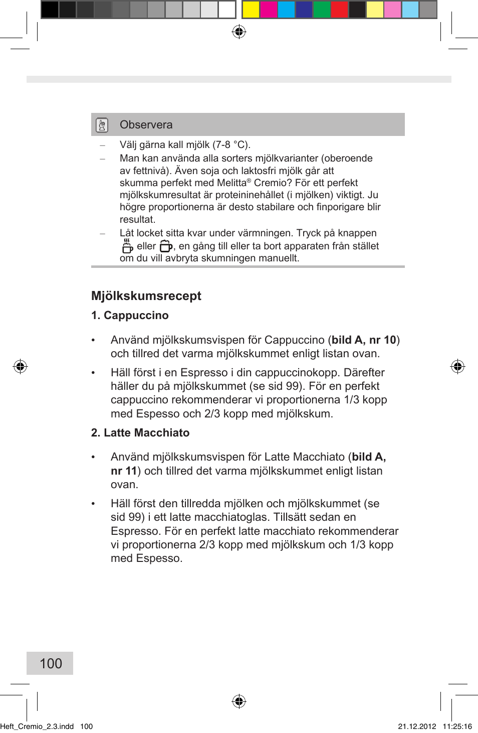 Mjölkskumsrecept | Melitta Cremio User Manual | Page 102 / 172