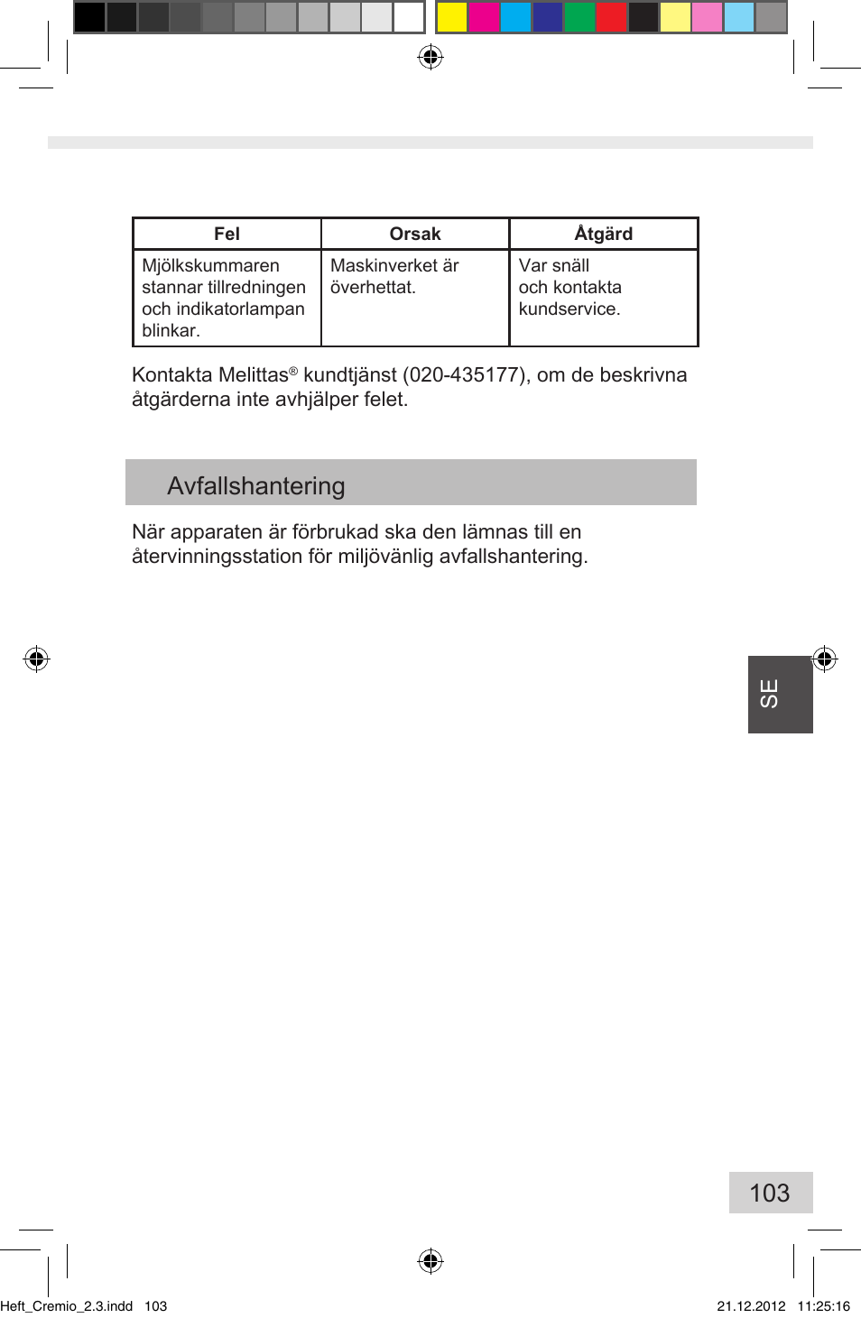 Avfallshantering | Melitta Cremio User Manual | Page 105 / 172