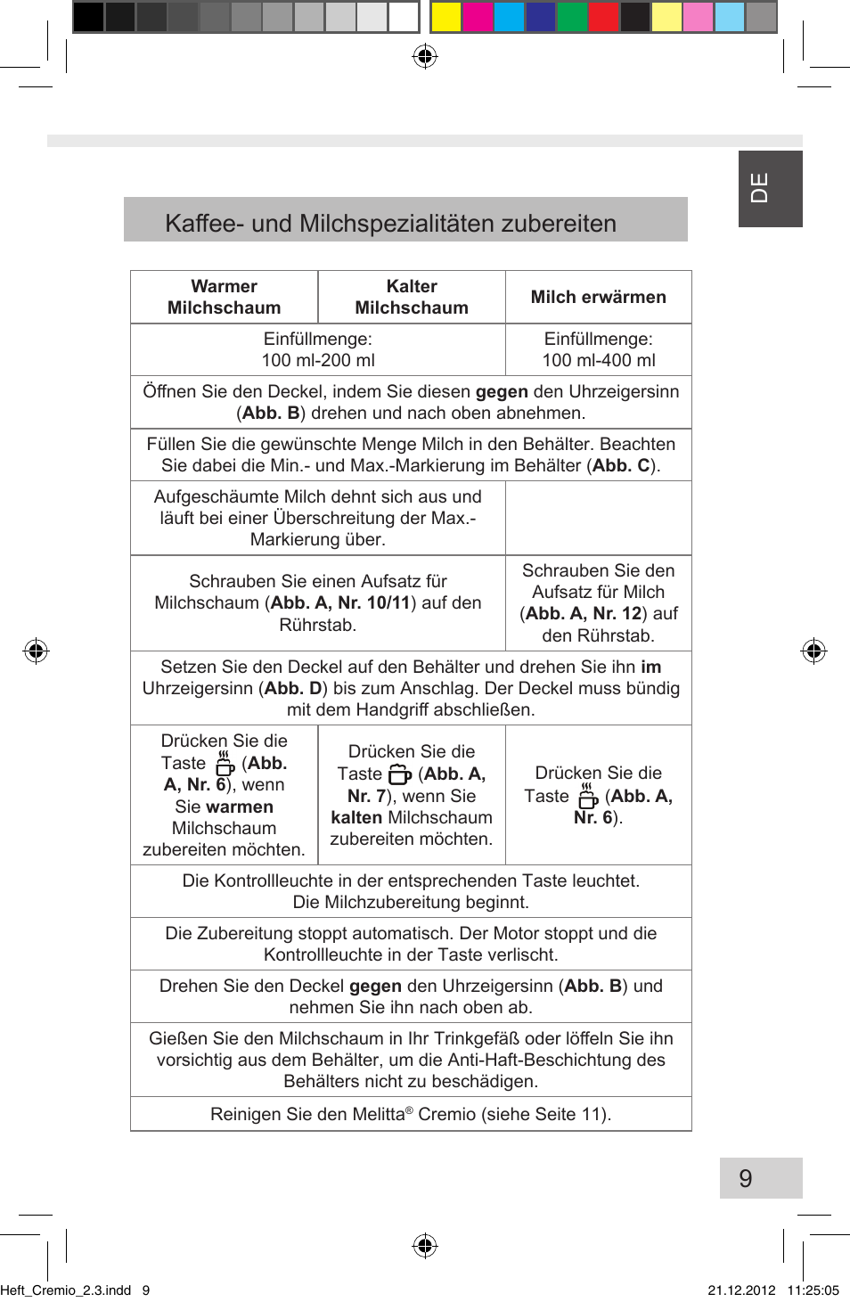 Kaffee- und milchspezialitäten zubereiten | Melitta Cremio User Manual | Page 11 / 172