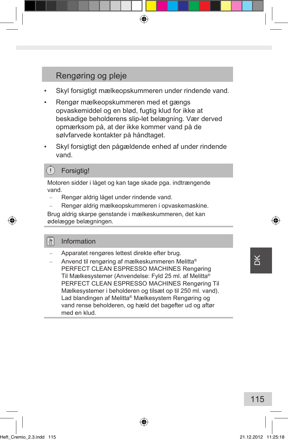 115 rengøring og pleje | Melitta Cremio User Manual | Page 117 / 172