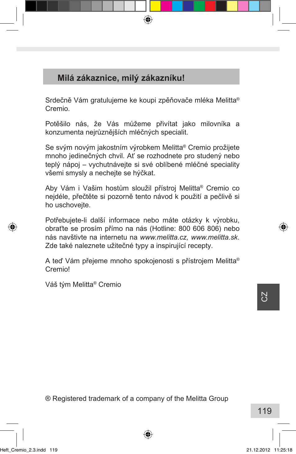 Milá zákaznice, milý zákazníku | Melitta Cremio User Manual | Page 121 / 172
