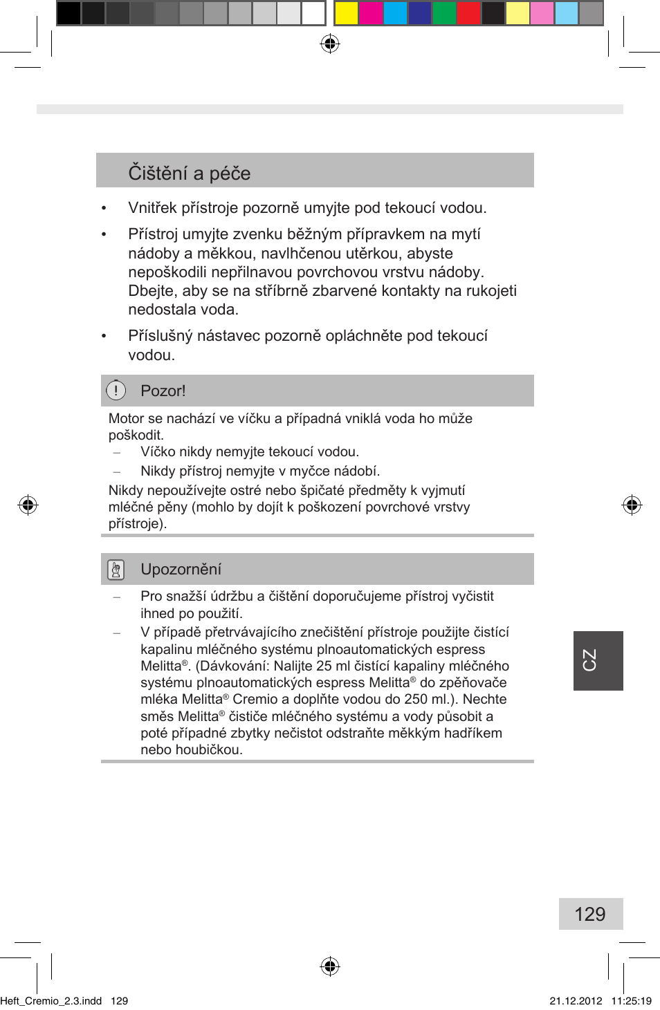 Čištění a péče | Melitta Cremio User Manual | Page 131 / 172