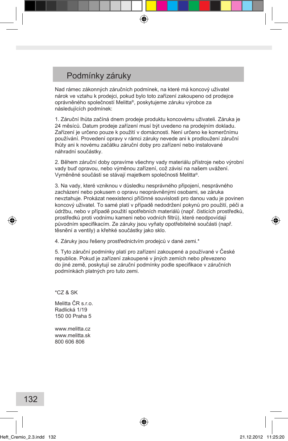 132 podmínky záruky | Melitta Cremio User Manual | Page 134 / 172