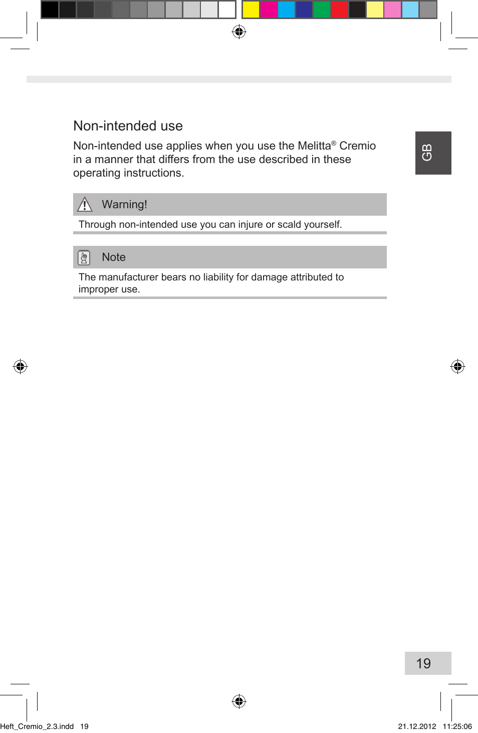 Non-intended use | Melitta Cremio User Manual | Page 21 / 172