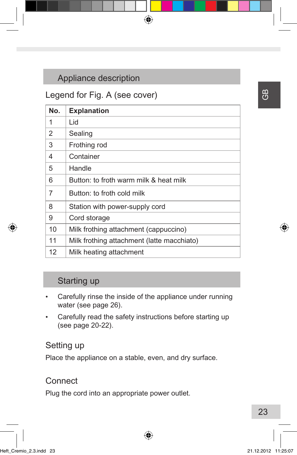 Starting up, Setting up, Connect | Melitta Cremio User Manual | Page 25 / 172