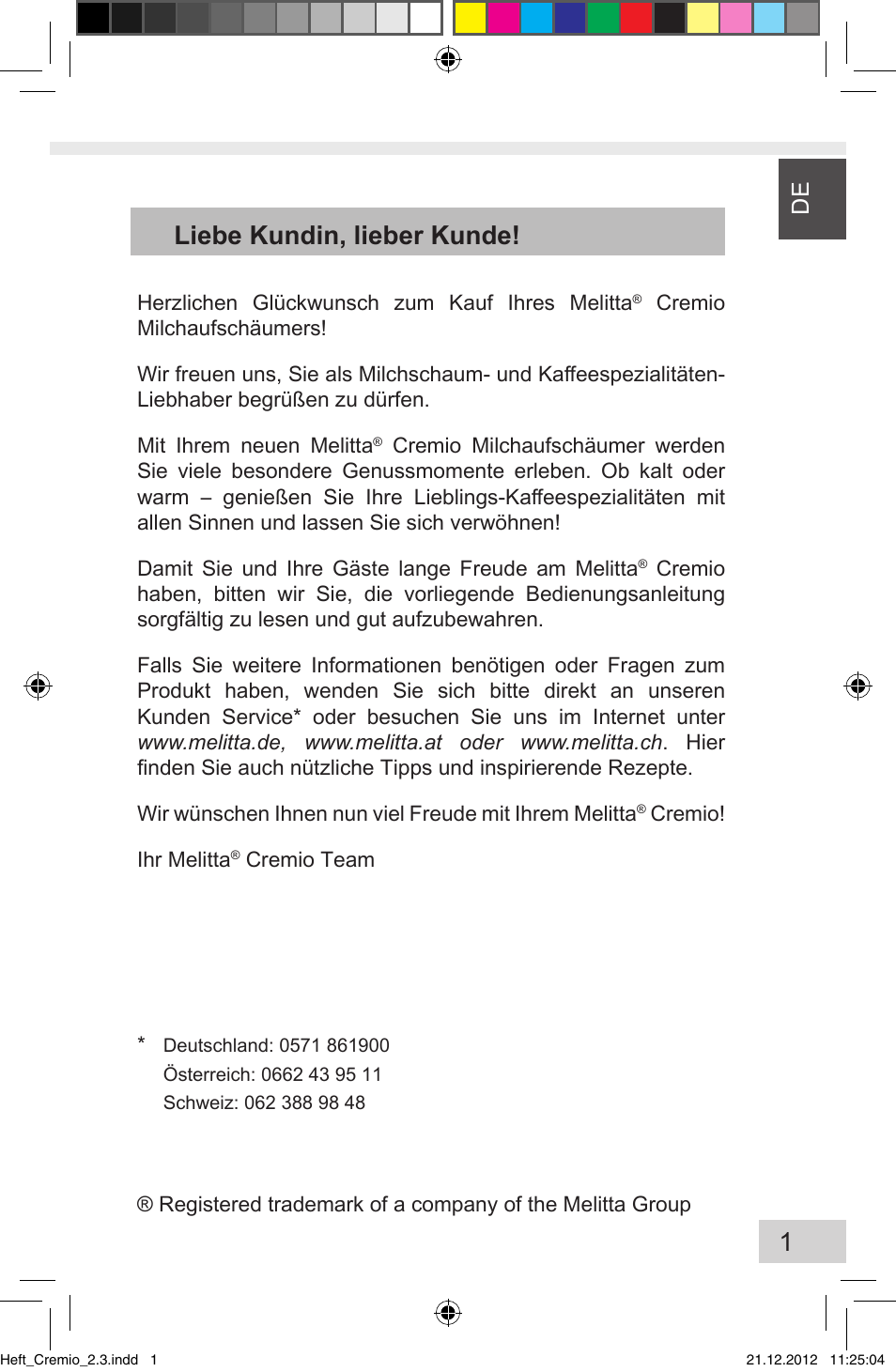 Liebe kundin, lieber kunde | Melitta Cremio User Manual | Page 3 / 172