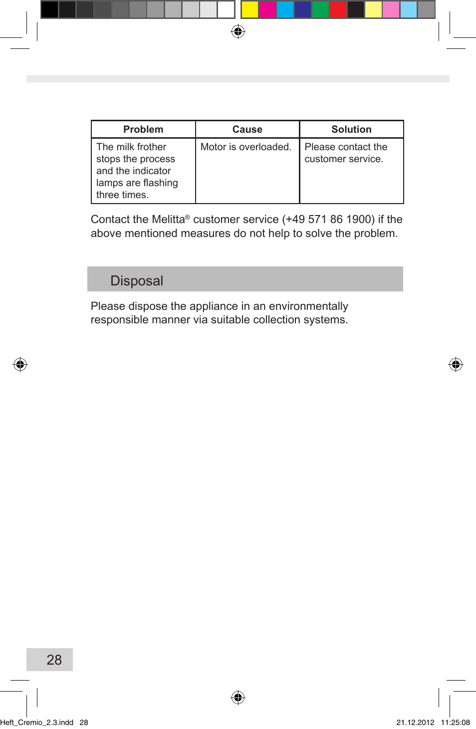 Disposal | Melitta Cremio User Manual | Page 30 / 172