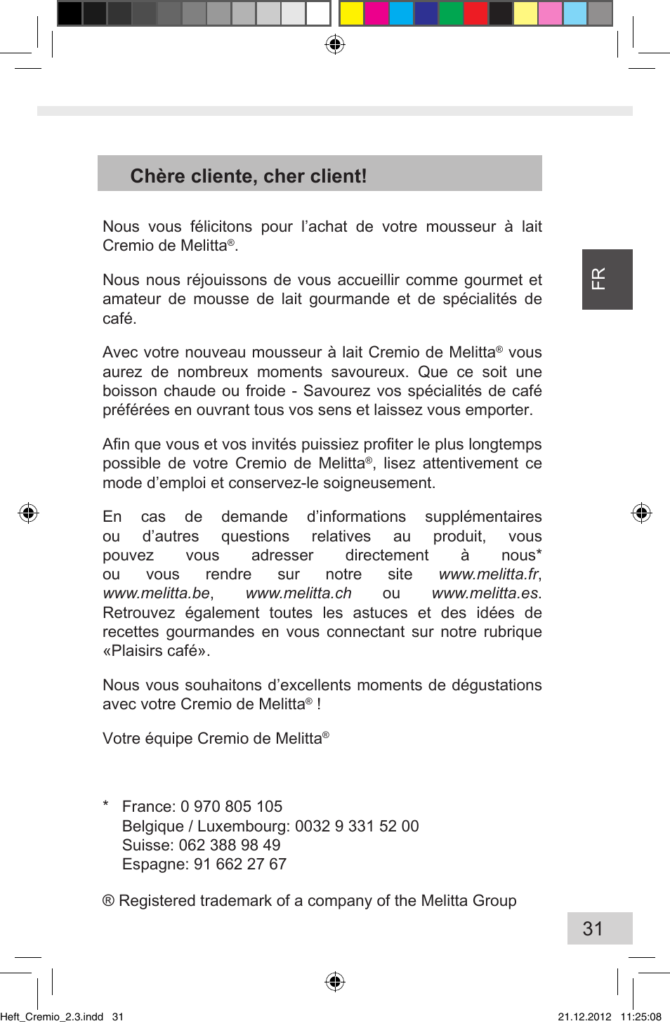 31 chère cliente, cher client | Melitta Cremio User Manual | Page 33 / 172