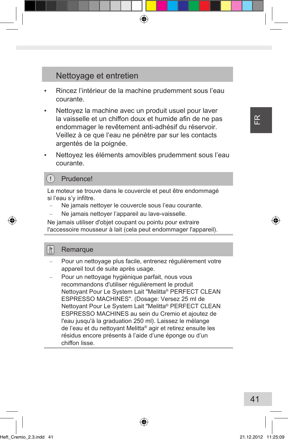 41 nettoyage et entretien | Melitta Cremio User Manual | Page 43 / 172