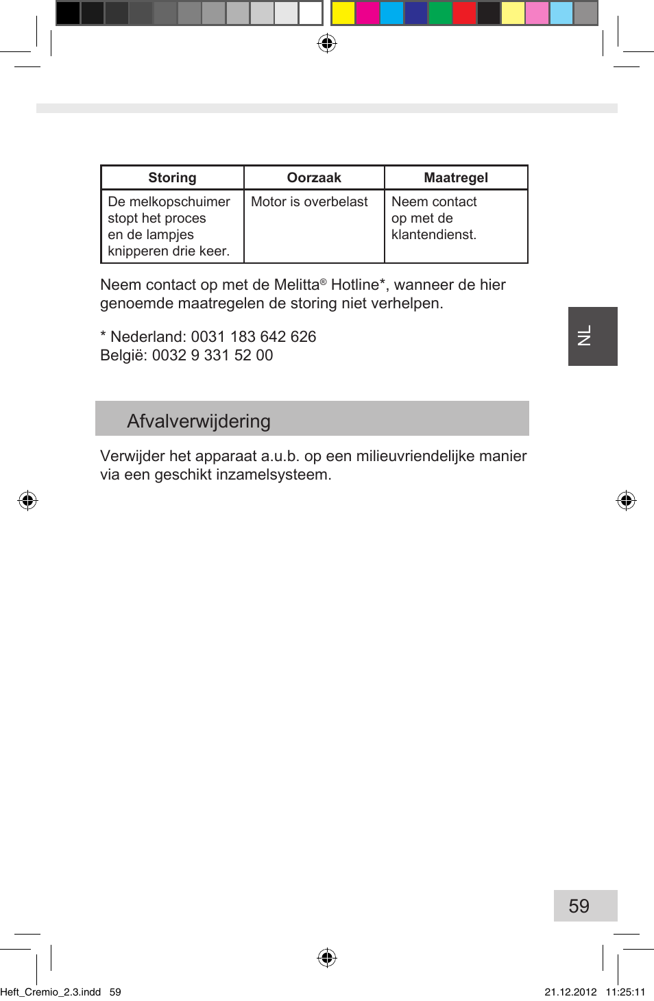 Afvalverwijdering | Melitta Cremio User Manual | Page 61 / 172