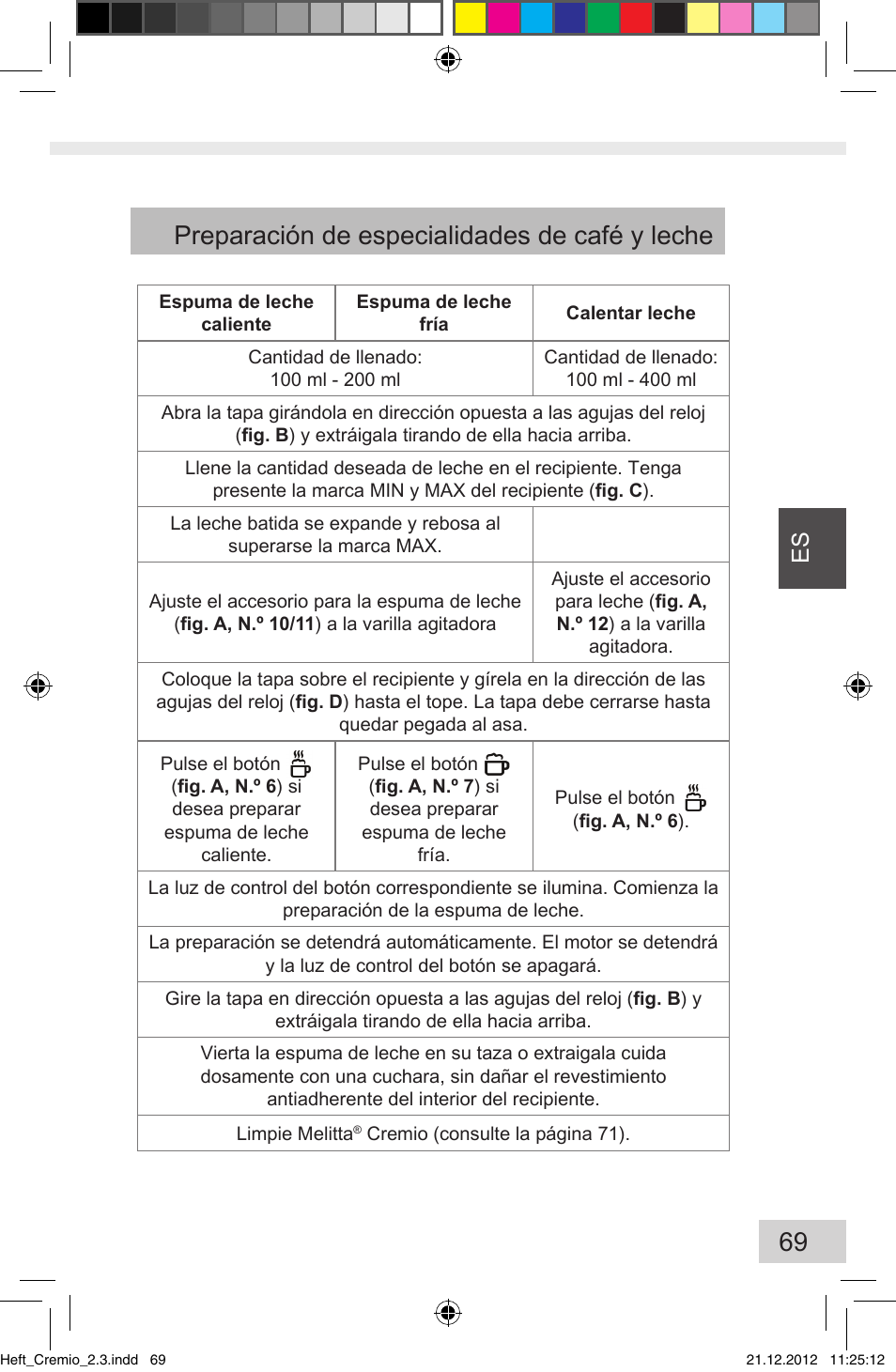 69 preparación de especialidades de café y leche | Melitta Cremio User Manual | Page 71 / 172