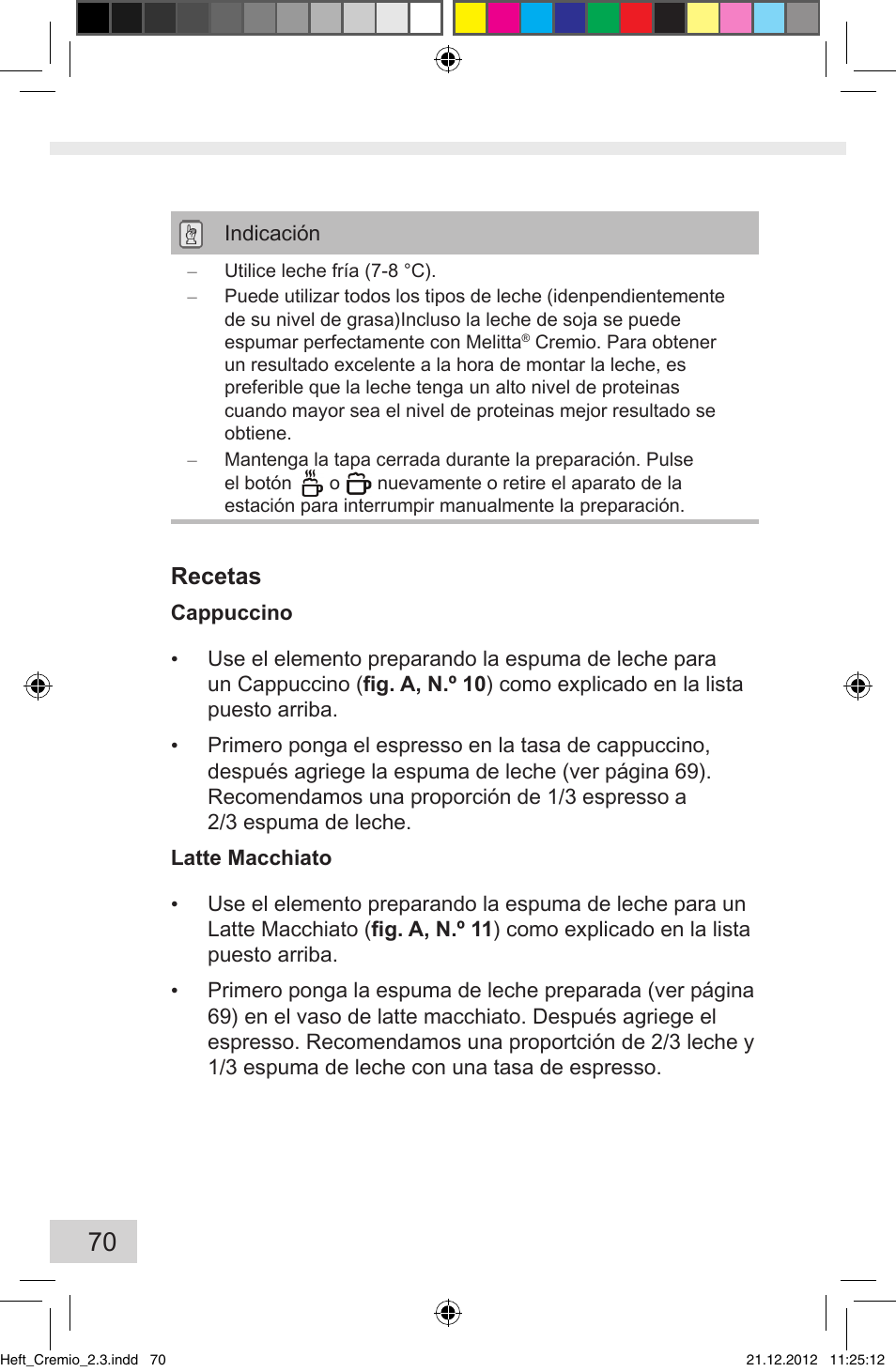 Recetas | Melitta Cremio User Manual | Page 72 / 172