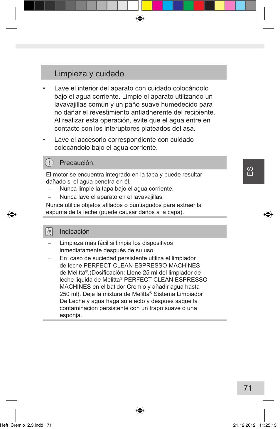 71 limpieza y cuidado | Melitta Cremio User Manual | Page 73 / 172