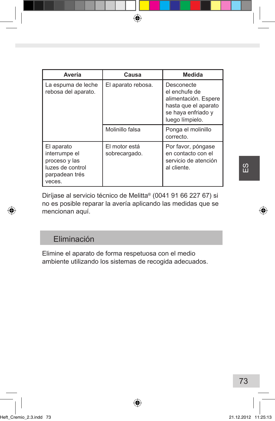 Eliminación | Melitta Cremio User Manual | Page 75 / 172