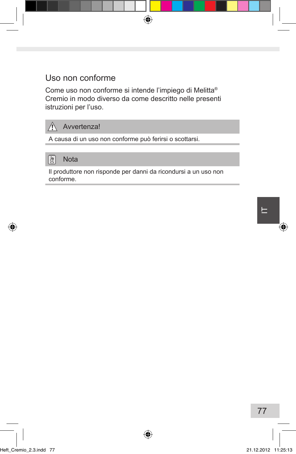 77 uso non conforme | Melitta Cremio User Manual | Page 79 / 172