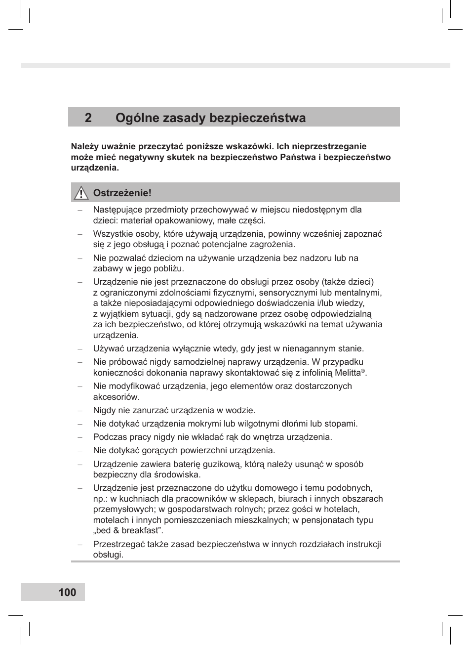 2ogólne zasady bezpieczeństwa | Melitta Caffeo CI User Manual | Page 102 / 240