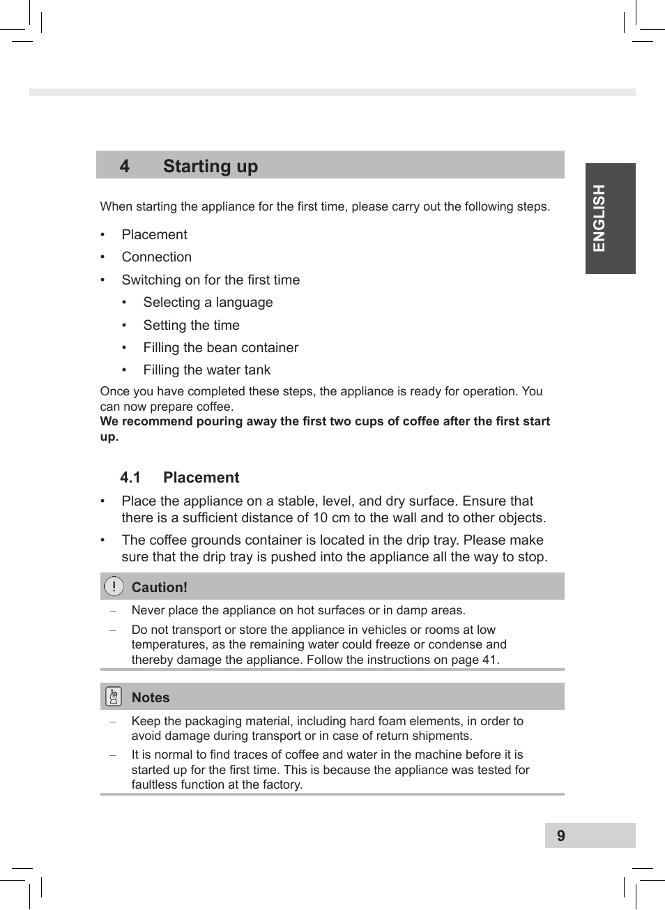 4starting up | Melitta Caffeo CI User Manual | Page 11 / 240