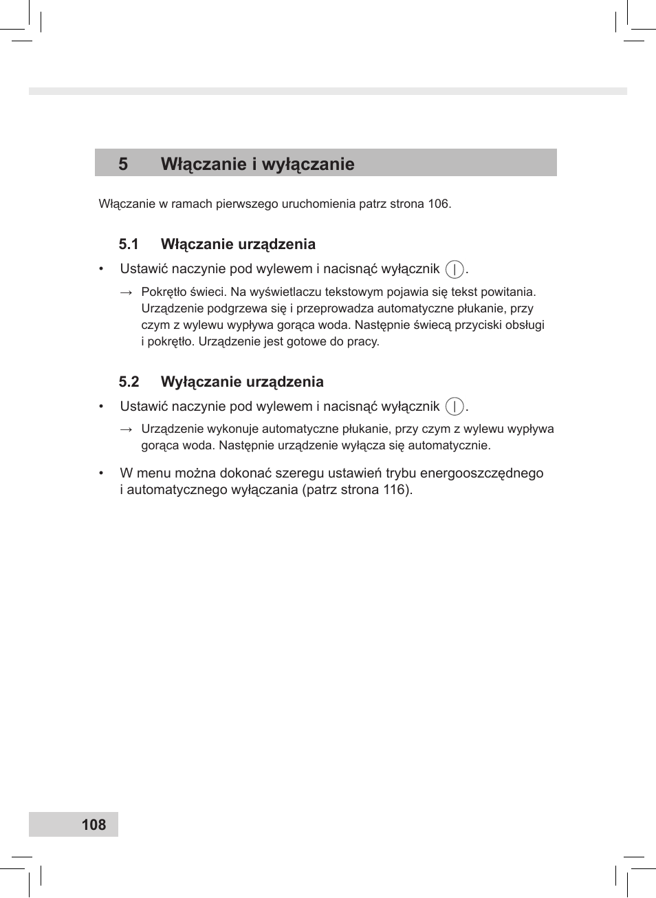5włączanie i wyłączanie | Melitta Caffeo CI User Manual | Page 110 / 240