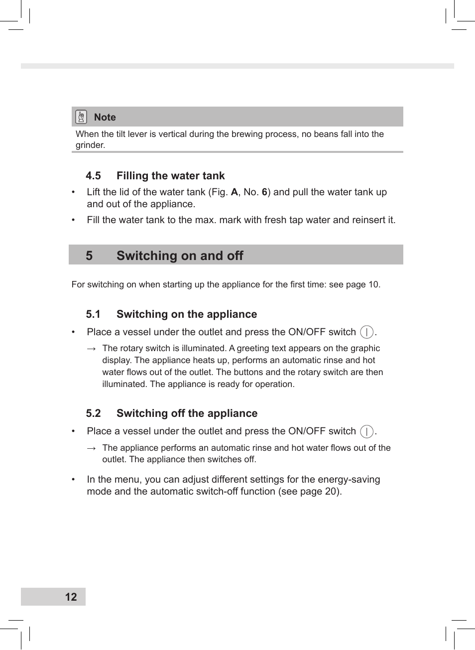 5switching on and off | Melitta Caffeo CI User Manual | Page 14 / 240