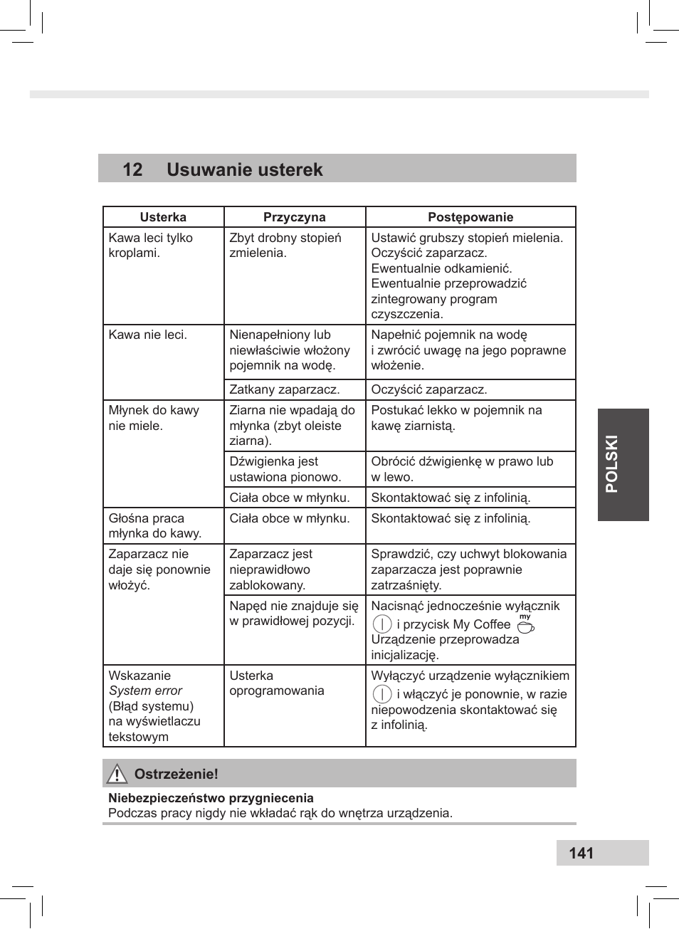 12 usuwanie usterek, Polski 141 | Melitta Caffeo CI User Manual | Page 143 / 240