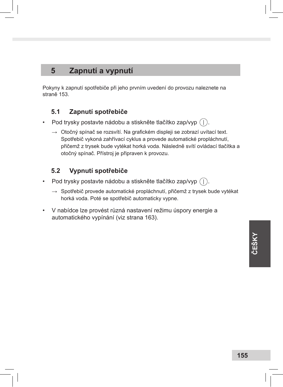 5zapnutí a vypnutí | Melitta Caffeo CI User Manual | Page 157 / 240