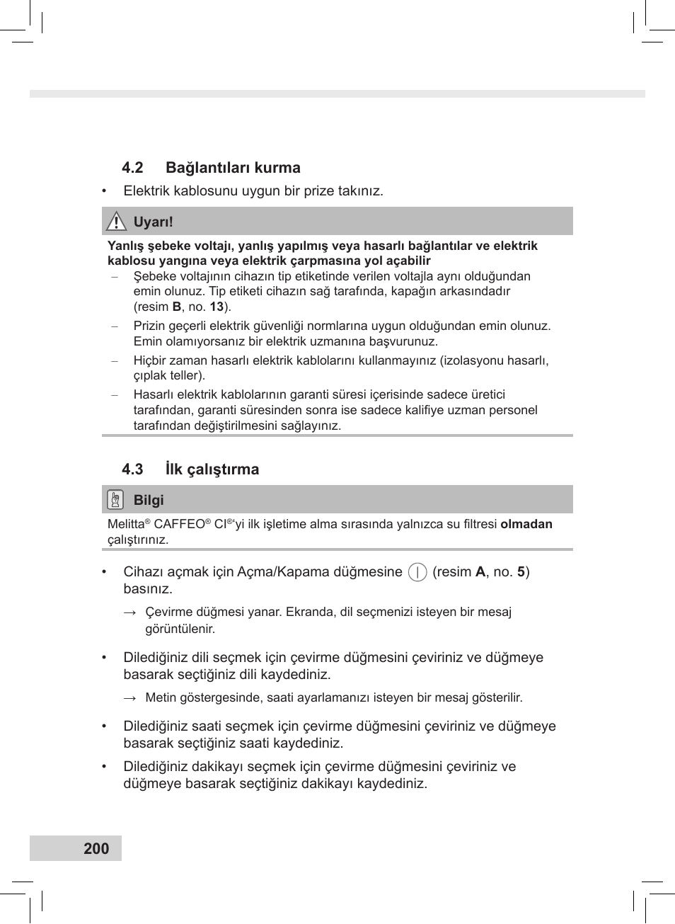 3 ilk çalıştırma | Melitta Caffeo CI User Manual | Page 202 / 240