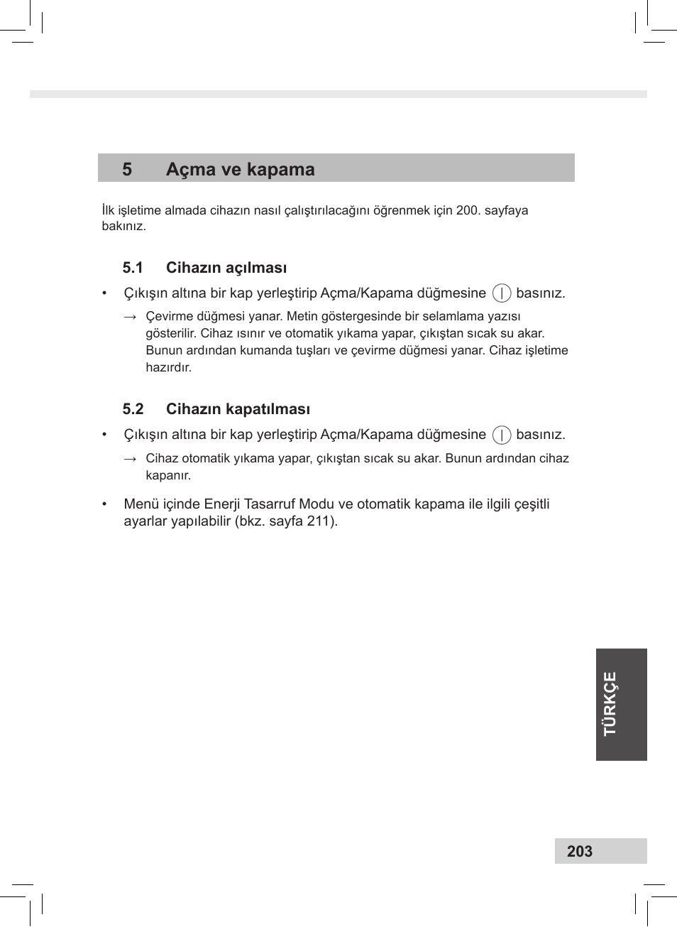 5açma ve kapama | Melitta Caffeo CI User Manual | Page 205 / 240