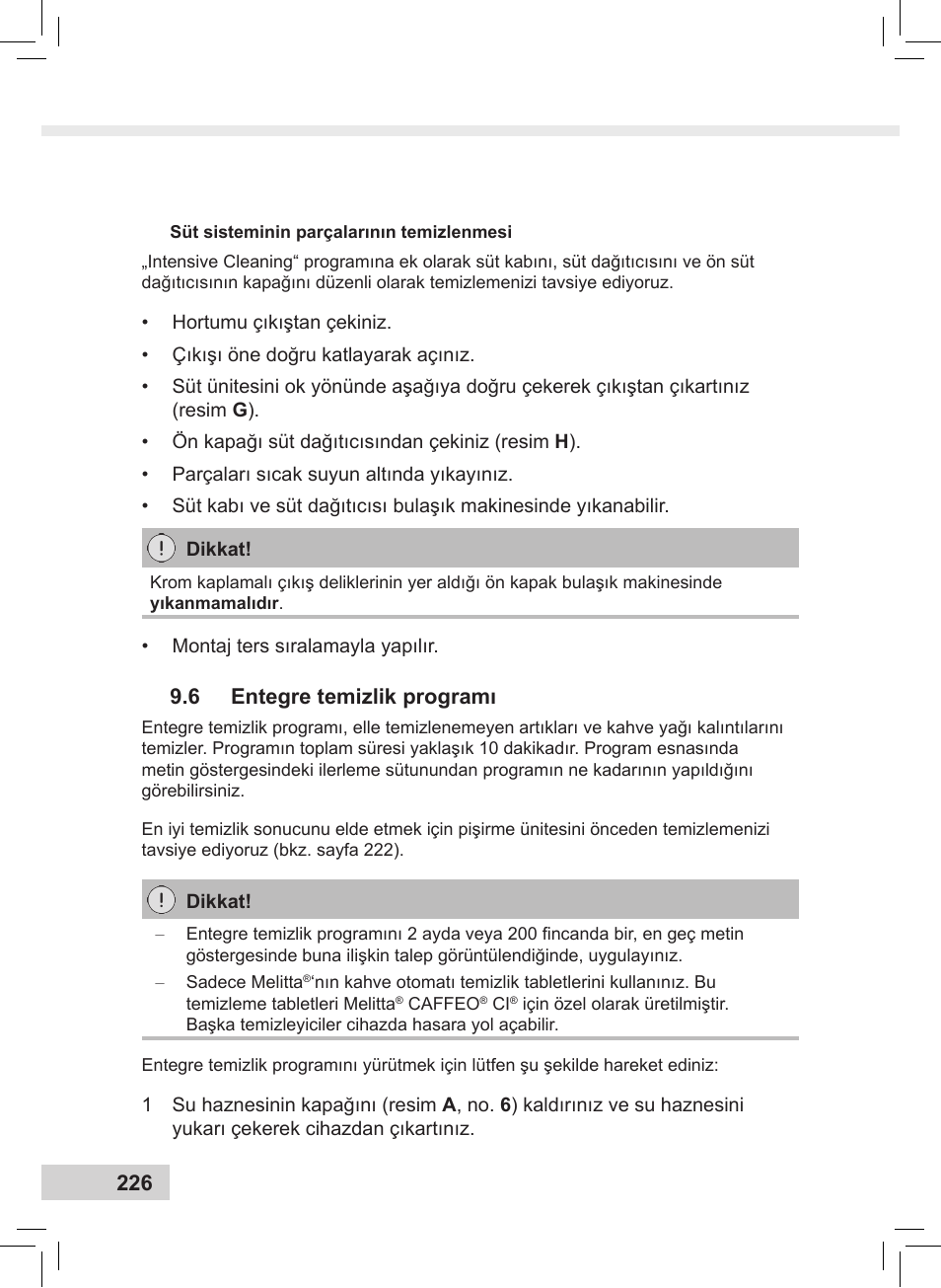 6 entegre temizlik programı | Melitta Caffeo CI User Manual | Page 228 / 240