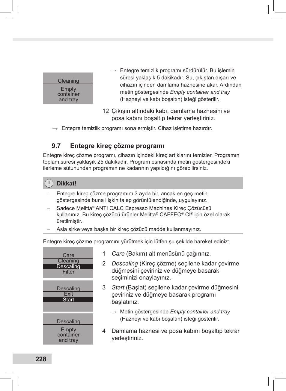 7 entegre kireç çözme programı | Melitta Caffeo CI User Manual | Page 230 / 240