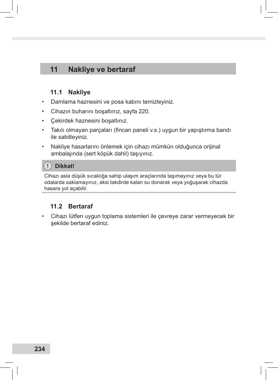 11 nakliye ve bertaraf | Melitta Caffeo CI User Manual | Page 236 / 240