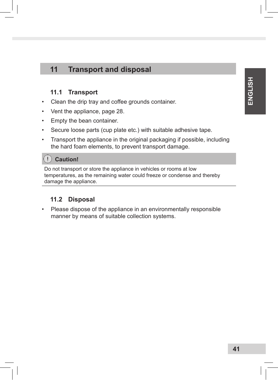 11 transport and disposal | Melitta Caffeo CI User Manual | Page 43 / 240
