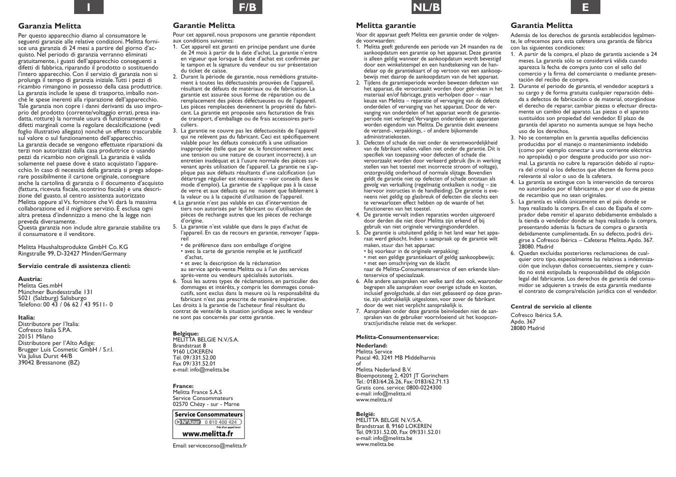 If/b, Nl/b e | Melitta Optima User Manual | Page 12 / 15