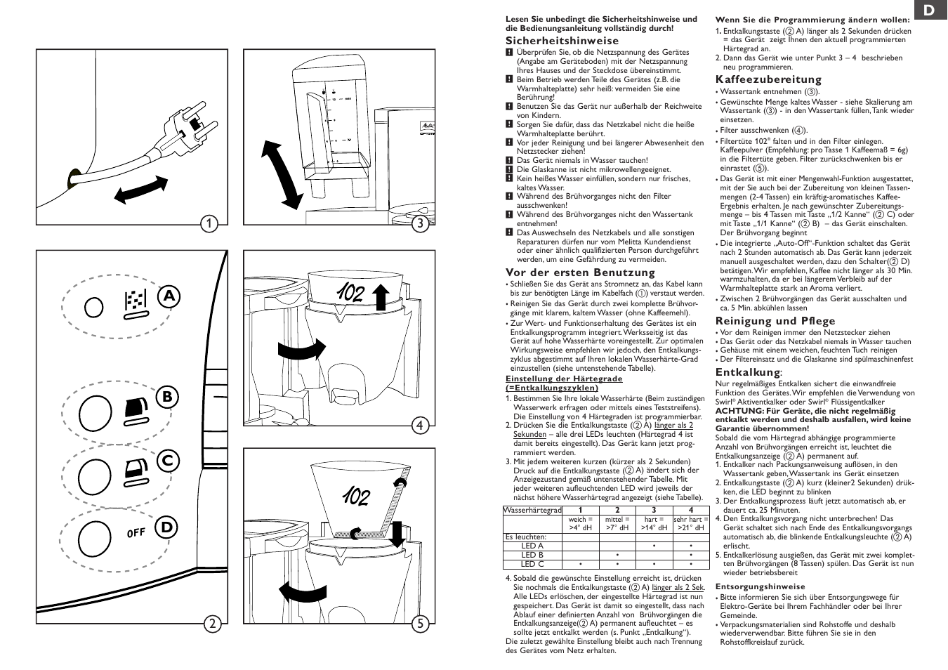 Ab c d | Melitta Optima User Manual | Page 2 / 15