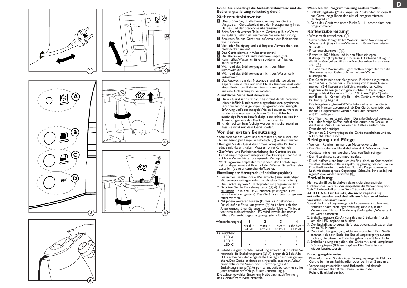 Ab c d | Melitta Optima Therm User Manual | Page 2 / 16