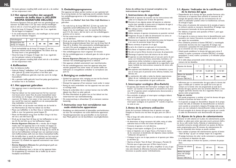 Nl es | Melitta Aroma Signature deluxe User Manual | Page 10 / 19