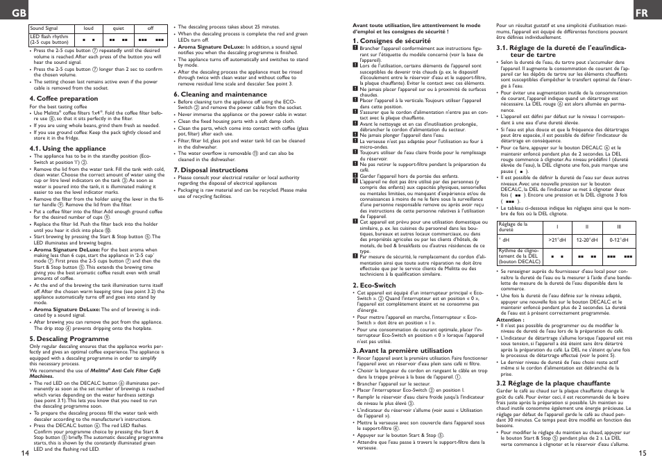 Fr gb | Melitta Aroma Signature deluxe User Manual | Page 8 / 19