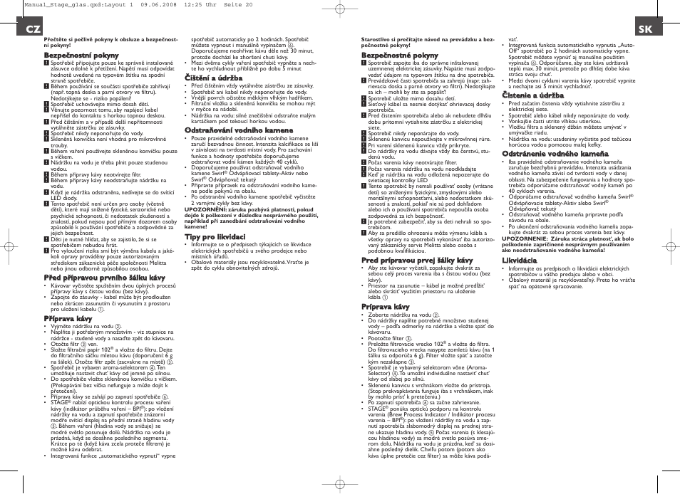 Cz sk | Melitta Stage User Manual | Page 10 / 16