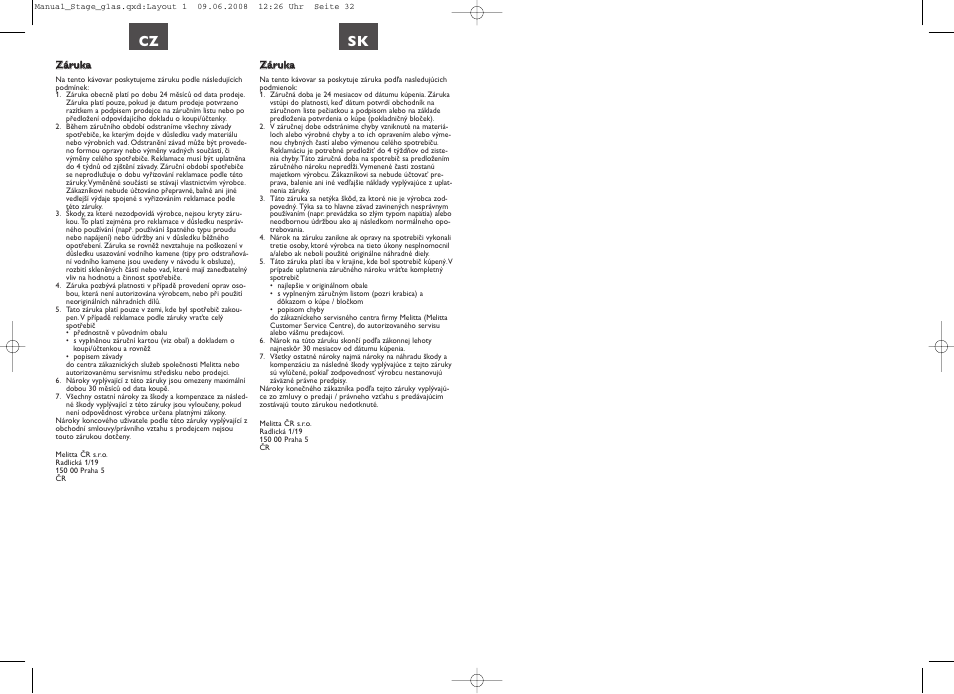 Cz sk | Melitta Stage User Manual | Page 16 / 16