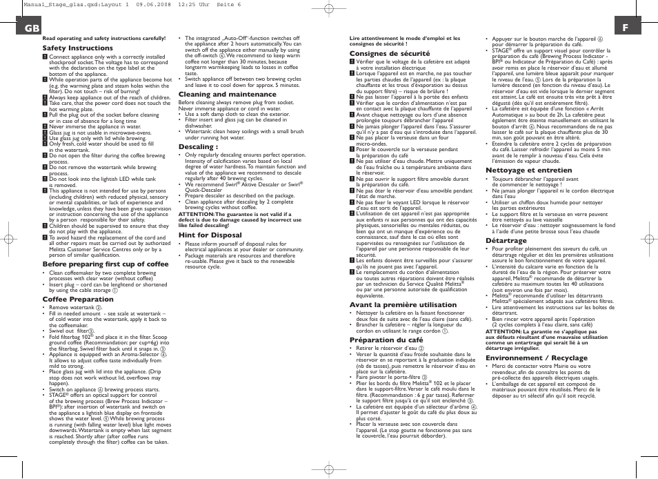 Gb f | Melitta Stage User Manual | Page 3 / 16