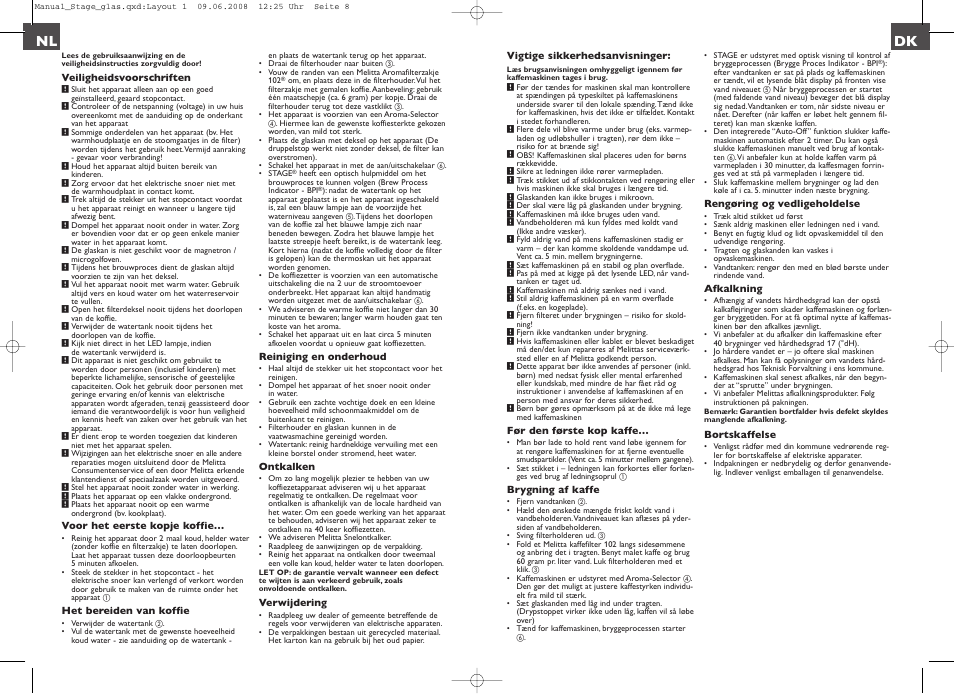 Nl dk | Melitta Stage User Manual | Page 4 / 16