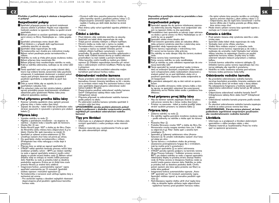 Cz sk | Melitta Stage therm User Manual | Page 10 / 16