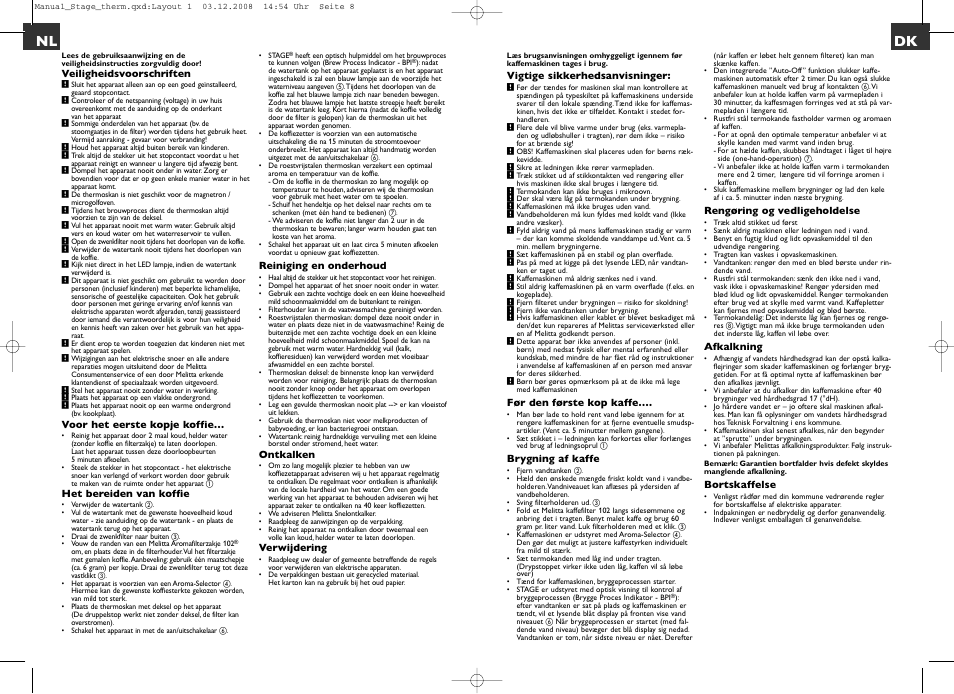 Nl dk | Melitta Stage therm User Manual | Page 4 / 16