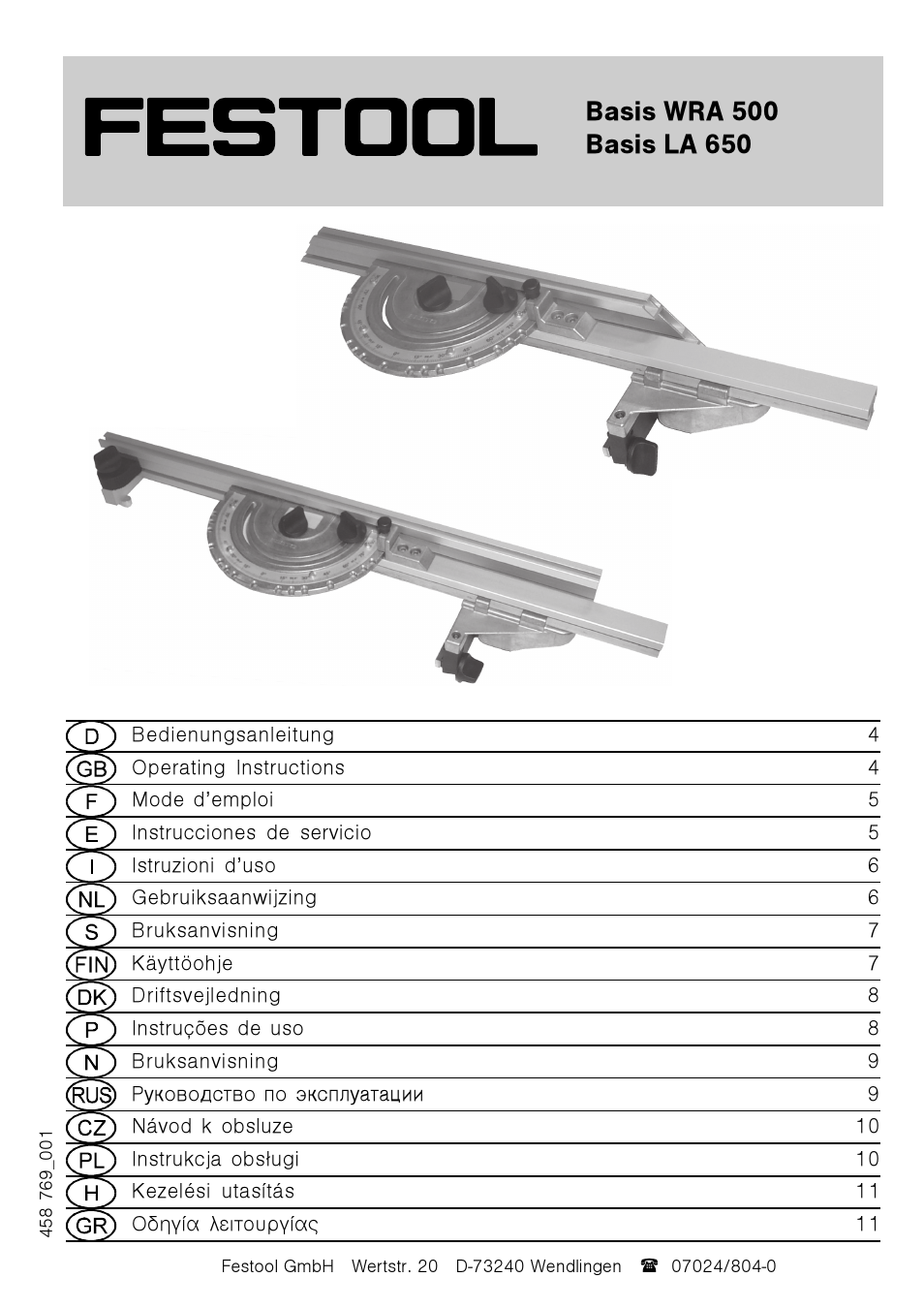 Festool Basis WRA 500 User Manual | 14 pages