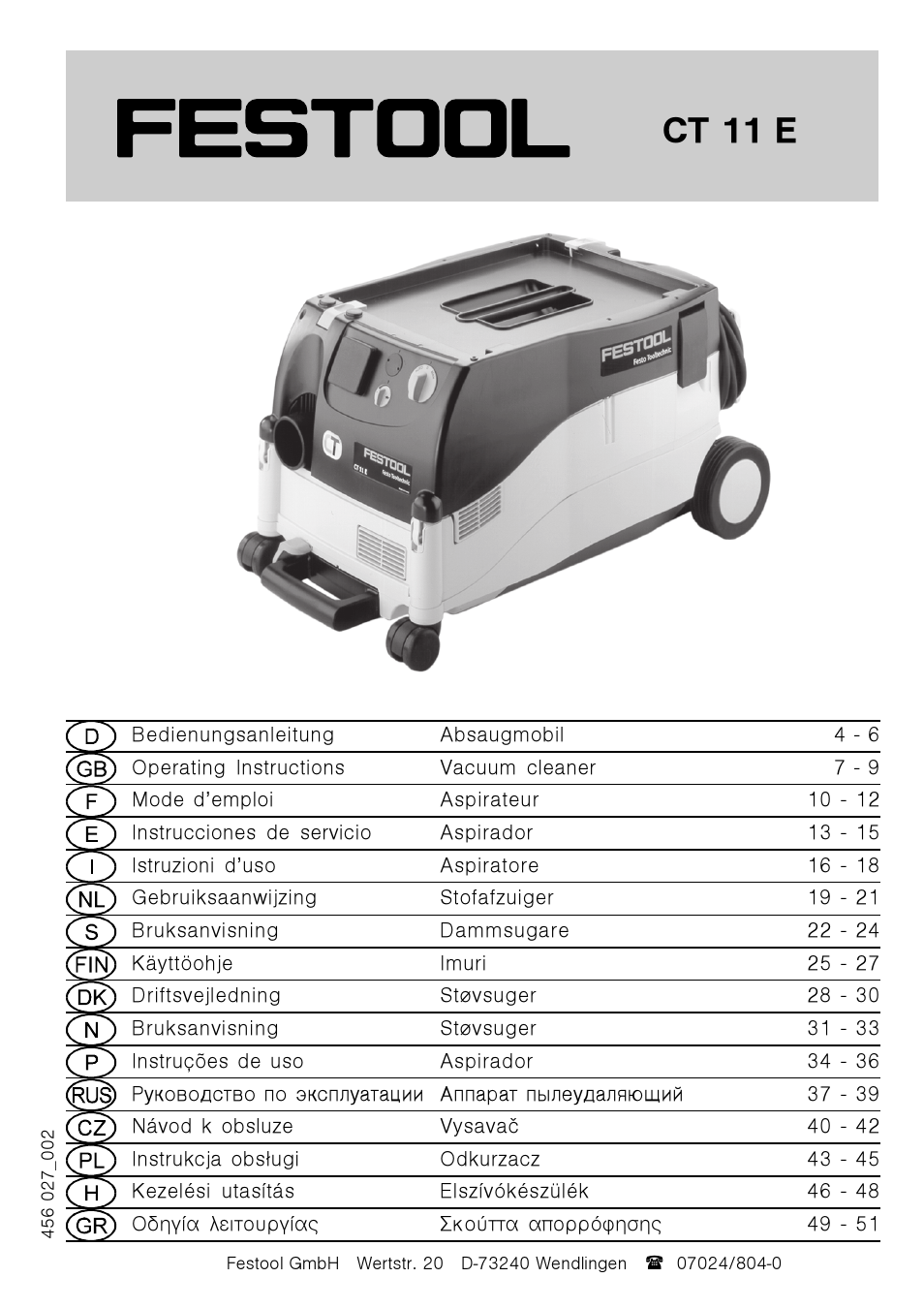 Festool CT 11 E User Manual | 54 pages